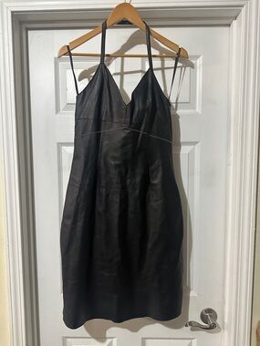 Black Leather Halter Mini Dress